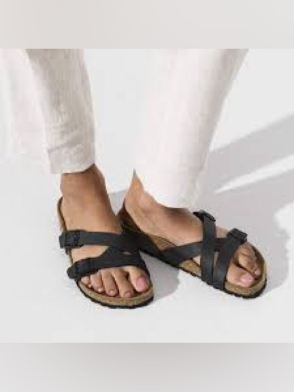 Birkenstock Yao Birko Black Cross-Straps Sandals for Women  8 to 8.5
